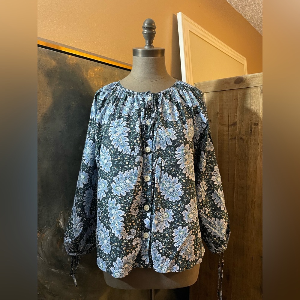 J. Crew Floral Button-Up Shirt - Blue and Black